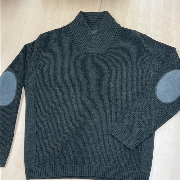Rodd & Gun wool shawl collar academia elbow patch knit gray pullover sweater L - Picture 2 of 8